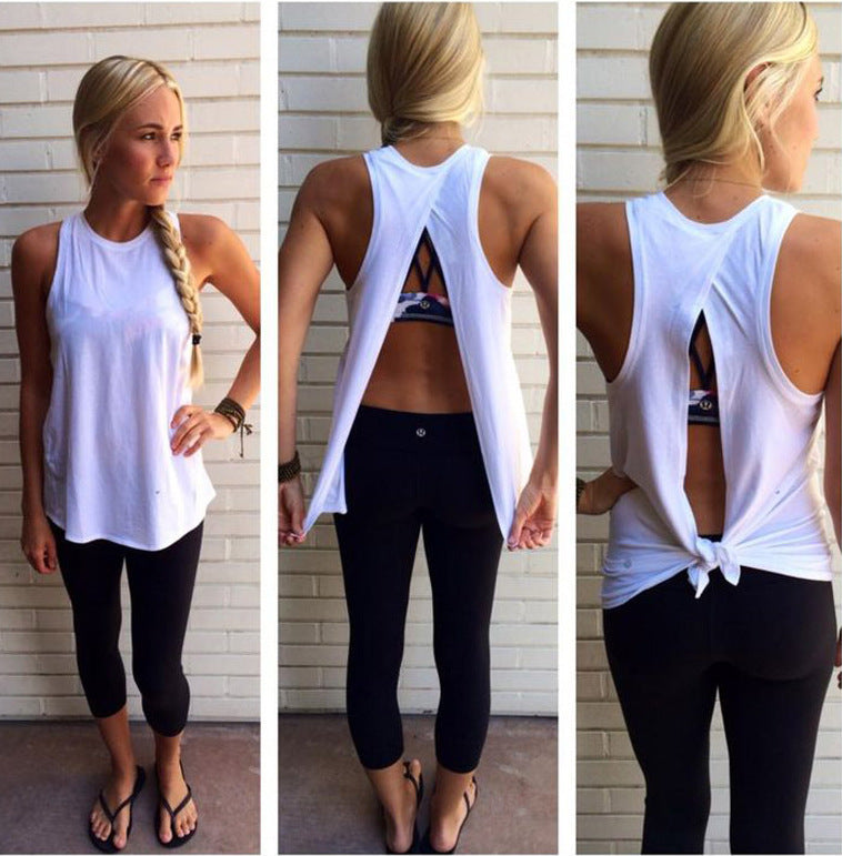 Sleeveless T-shirt Sexy Loose Slit Back Cotton Vest - Amazhona 