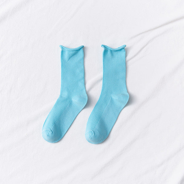 Women's Mid-tube Socks Thin Candy Color Rolled Edge Cotton - Amazhona 