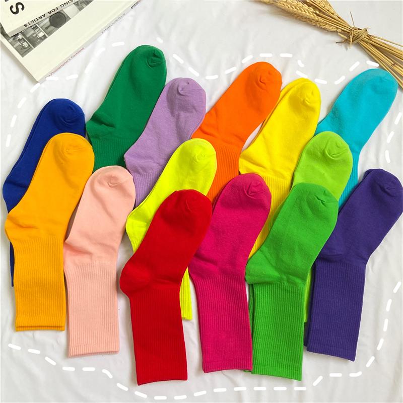 Candy Rainbow Color Mid-calf Cotton Socks - Amazhona 