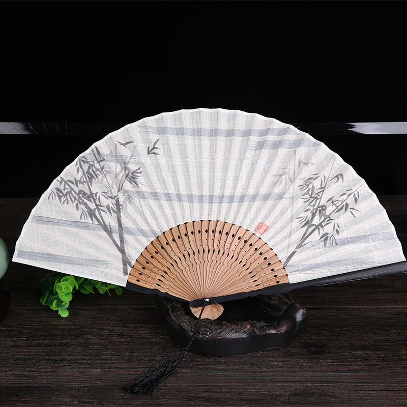 Japanese Style Folding Fan With Bamboo Handle - Amazhona 