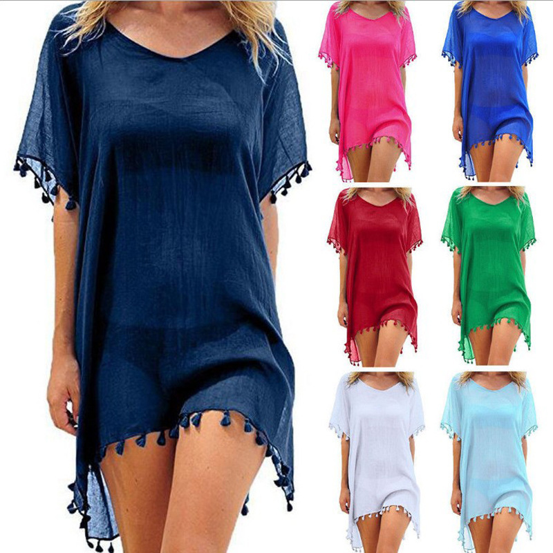 Women Blouses Loose Chiffon Dress Summer Beach Tunic Cover-Up Shirt - Amazhona 