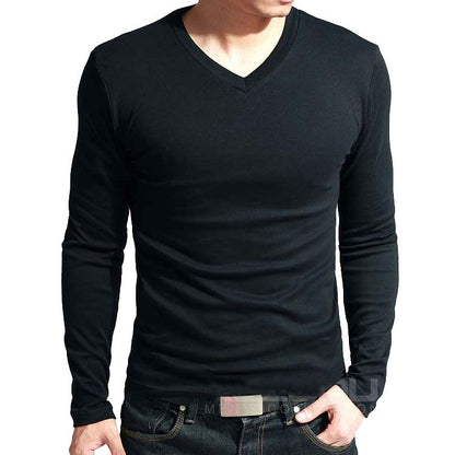 Men's Solid Color Slim T-Shirt Spring Autumn - Amazhona 