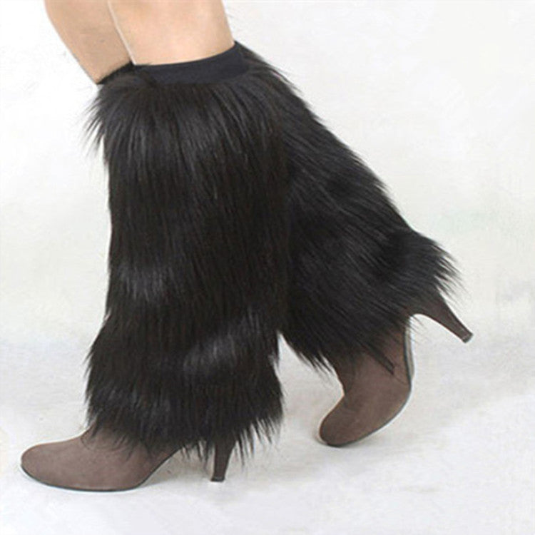 Faux Fur Foot Cover Plush Shoe Cover Leg Cover Plush Knee Pad Socks - Amazhona 