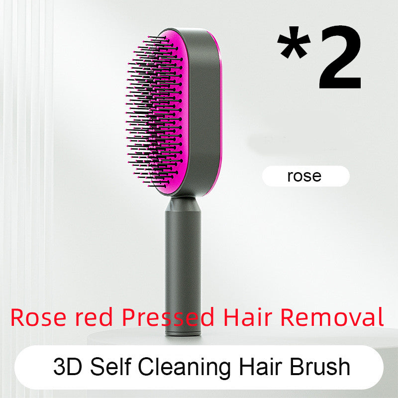 Self Cleaning Hair Brush For Women One-key Cleaning Hair Loss Airbag Massage Scalp Comb Anti-Static Hairbrush - Amazhona 