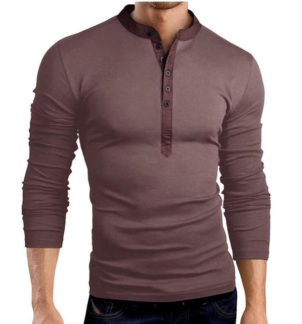 Solid color fashion big V-neck long-sleeved slim T-shirt bottoming shirt - Amazhona 