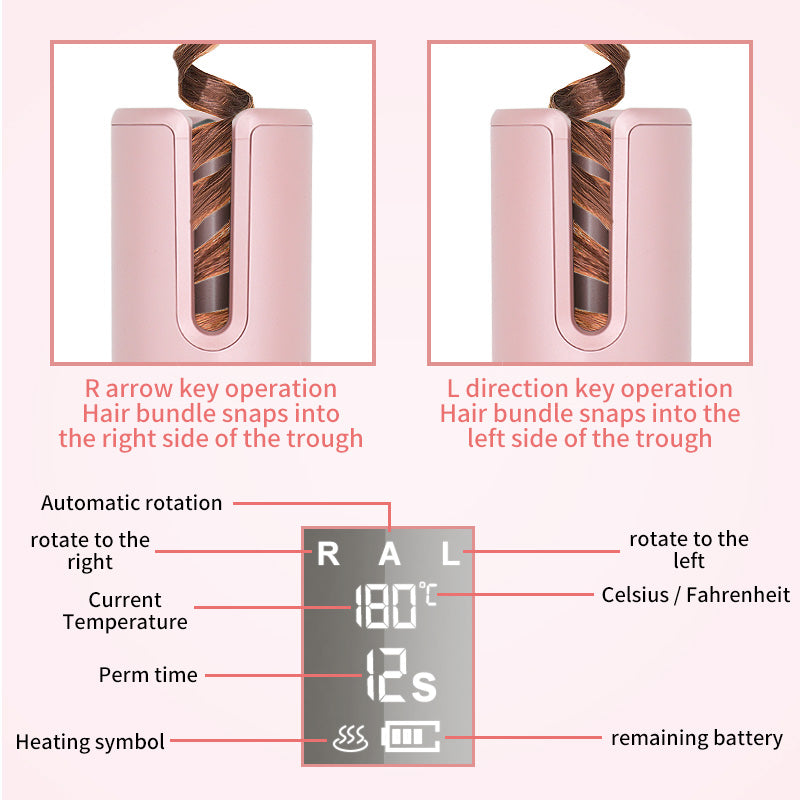 Wireless Automatic Curler USB  LCD Screen Ceramic Heating Anti-perm Curler - Amazhona 