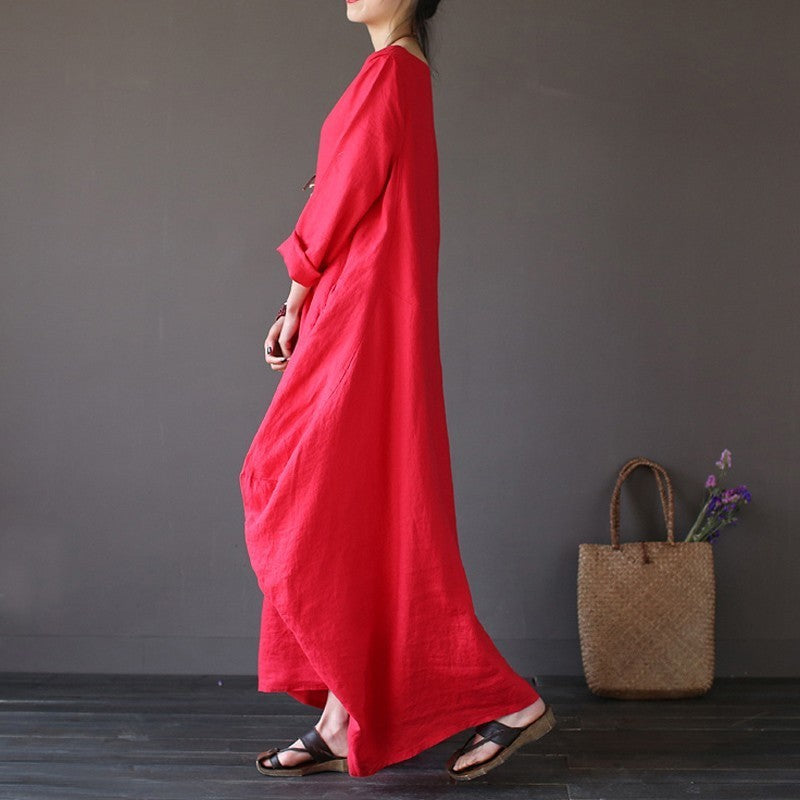 Oversized cotton and linen maxi dress - Amazhona 