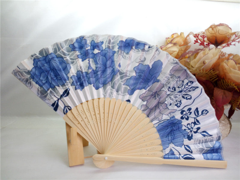 21CM Japanese style bamboo flower silk fan - Amazhona 