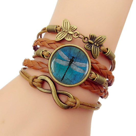 Vintage Amber Blue Dragonfly Time Gem Bracelet - Amazhona 