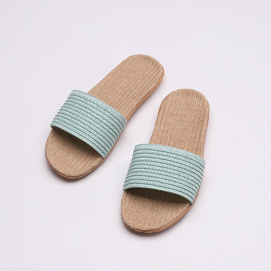 Solid color linen slippers non-slip sandals and slippers - Amazhona 