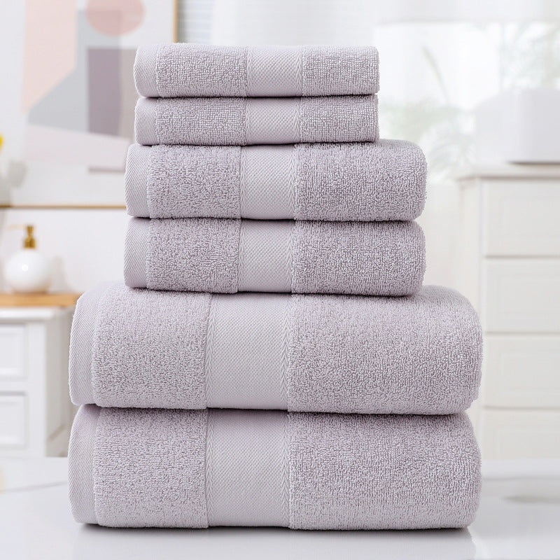 Home Simple Cotton Absorbent Towel Bath Towel 6-Piece Set - Amazhona 