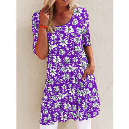 Summer Fashion Printed Loose Short Sleeve Pocket Dress Floral Dress - Amazhona 