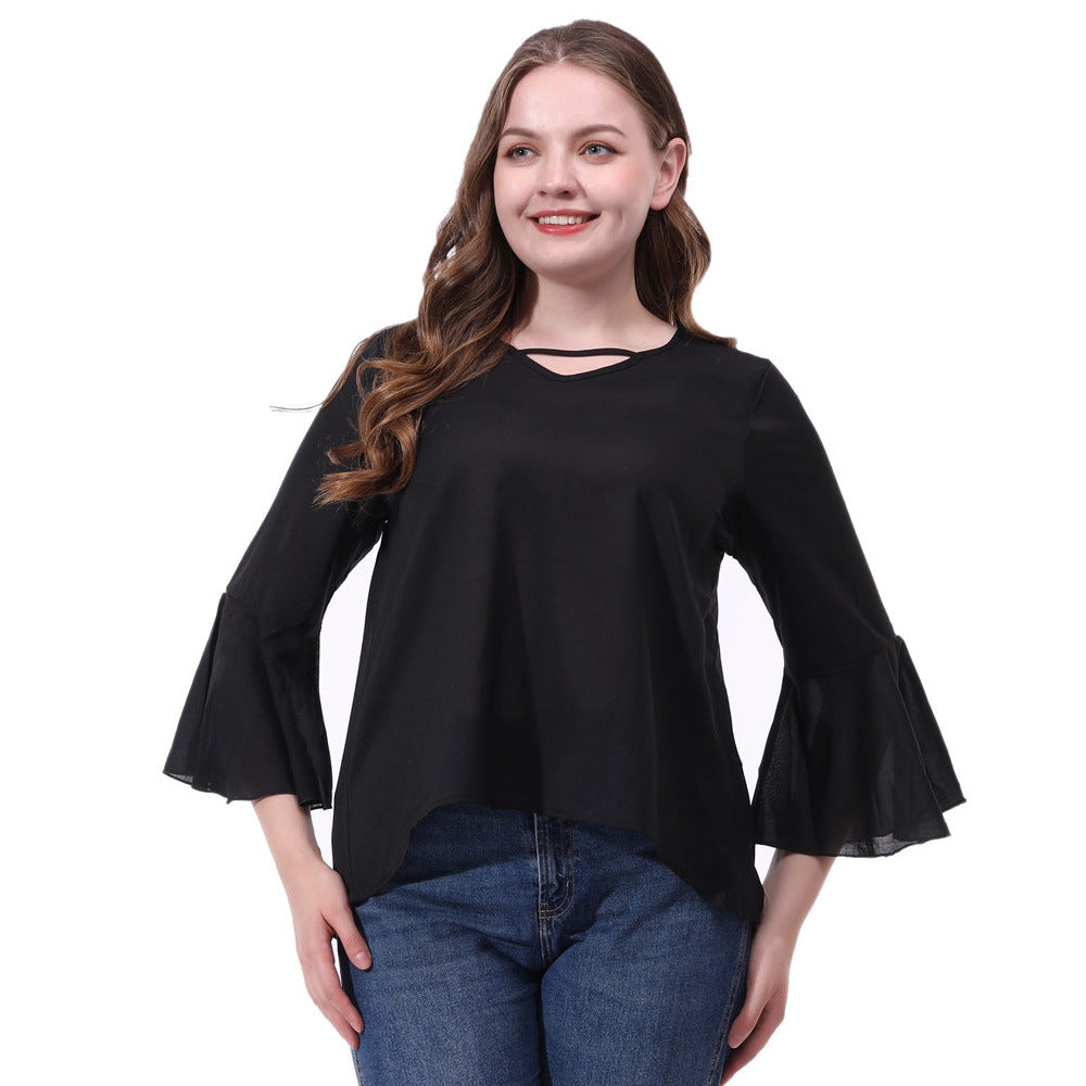 Plus size women's long-sleeved chiffon T-shirt top - Amazhona 