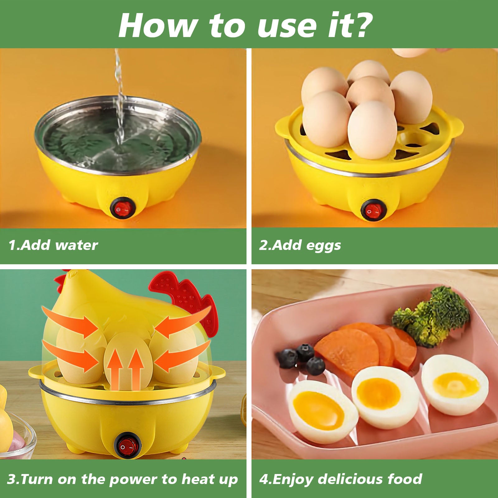 Egg Cooker, Egg Boiler With Steamer Attachment For Soft And Hard Boiled Eggs, Poached Boiled & Omelette Maker Machine Steamer, 7 Egg Capacity - Amazhona 