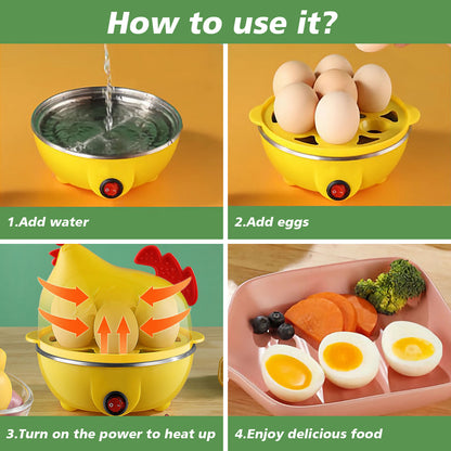 Egg Cooker, Egg Boiler With Steamer Attachment For Soft And Hard Boiled Eggs, Poached Boiled & Omelette Maker Machine Steamer, 7 Egg Capacity - Amazhona 