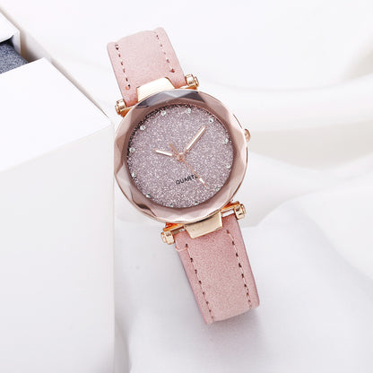 Casual Women Romantic Starry Sky Wrist Watch Leather Rhinestone Designer Ladies Clock - Amazhona 