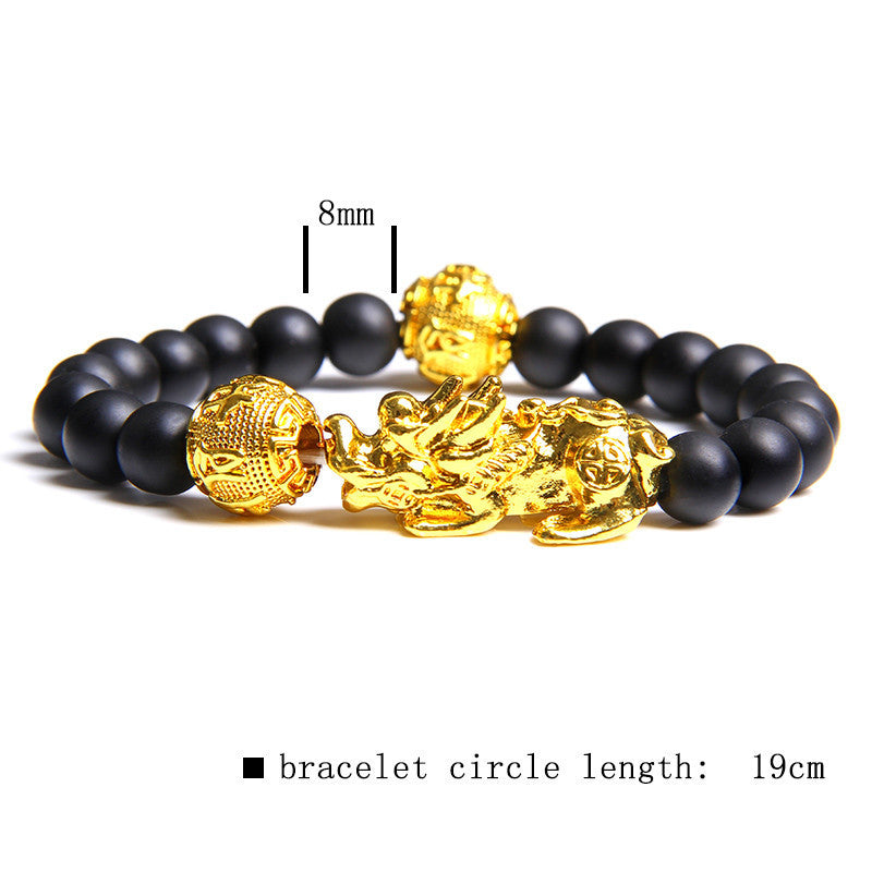 Tiger eye stone elastic brave gold plated ball bracelet - Amazhona 