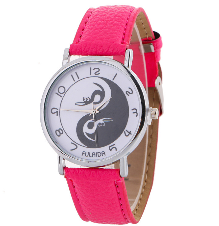 Women watch Yin-Yang Cute Cat Printed Faux Leather Band Analog Quartz Watch Clock Female - Amazhona 