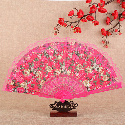 Lady Chinoiserie Lace Dance Fan Color Pole - Amazhona 