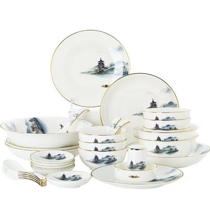 New Chinese Ceramic Tableware Set Household Dishes Set Bowl - Amazhona 