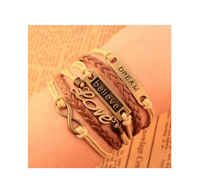 Retro LOVE dream 8 word faith fashion bright leather rope hand-woven multi-layer hand - Amazhona 