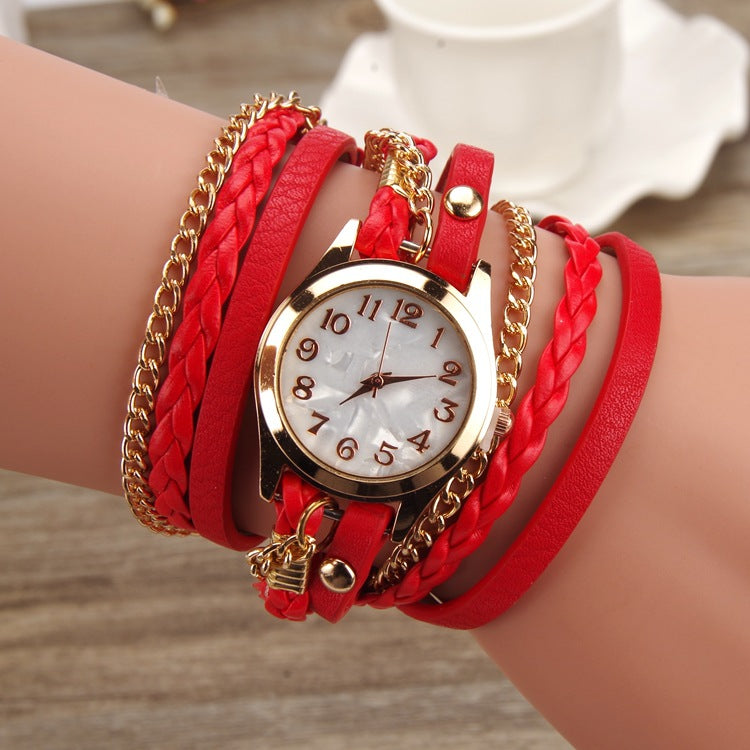 PU leather winding bracelet watch rope table - Amazhona 