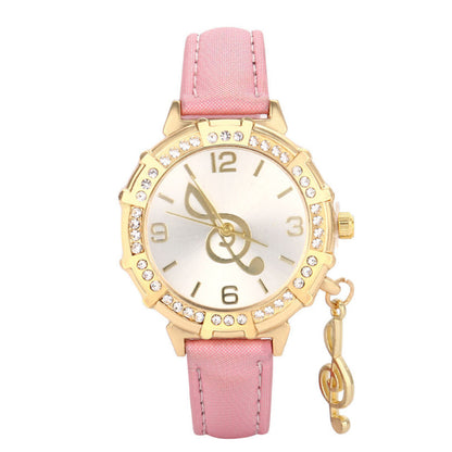 Straps Round Diamond-Inlaid Notes Ladies Watch - Amazhona 