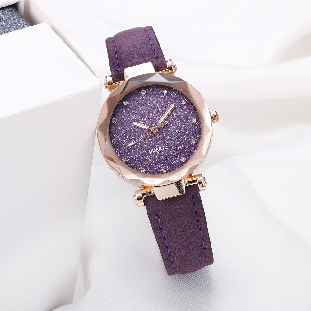 Casual Women Romantic Starry Sky Wrist Watch Leather Rhinestone Designer Ladies Clock - Amazhona 