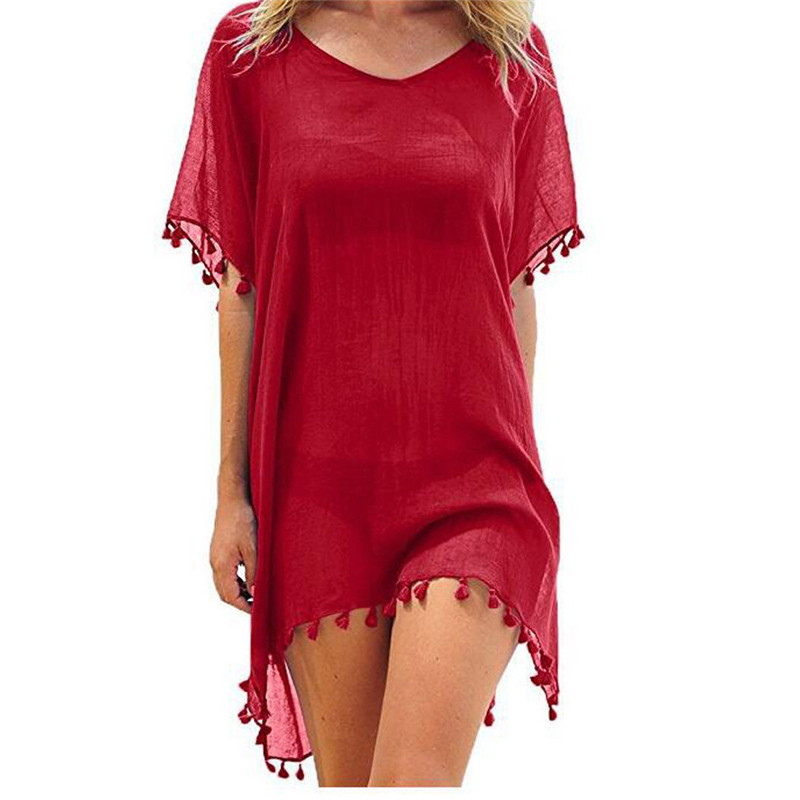 Women Blouses Loose Chiffon Dress Summer Beach Tunic Cover-Up Shirt - Amazhona 