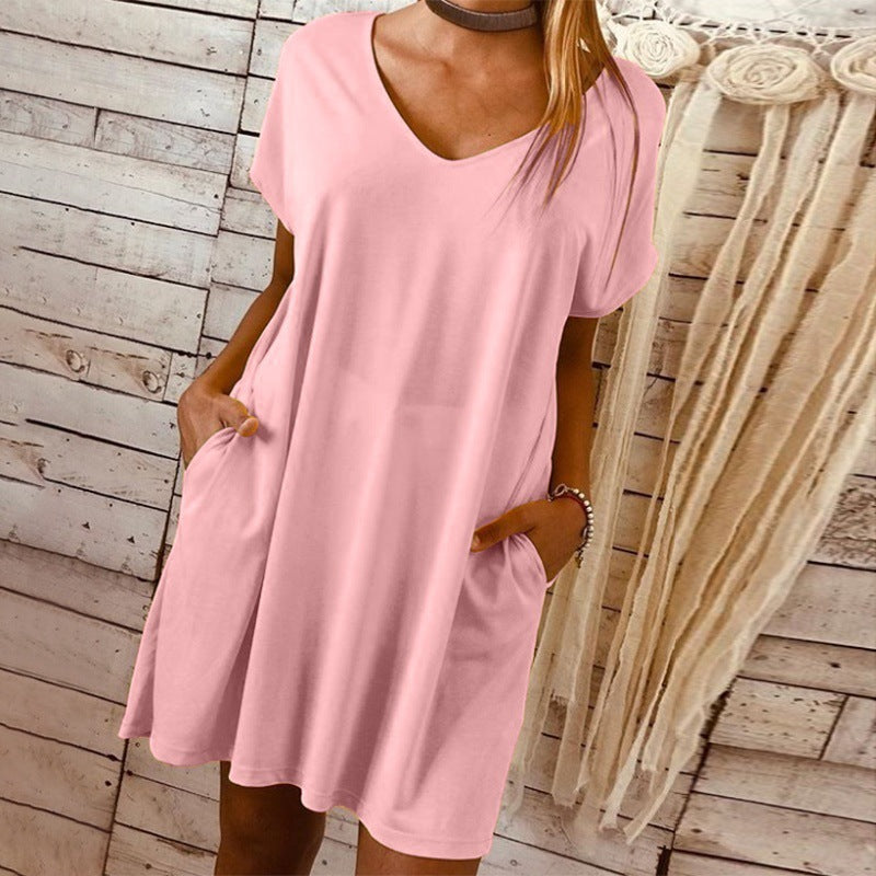 Short sleeve large solid dress - Amazhona 