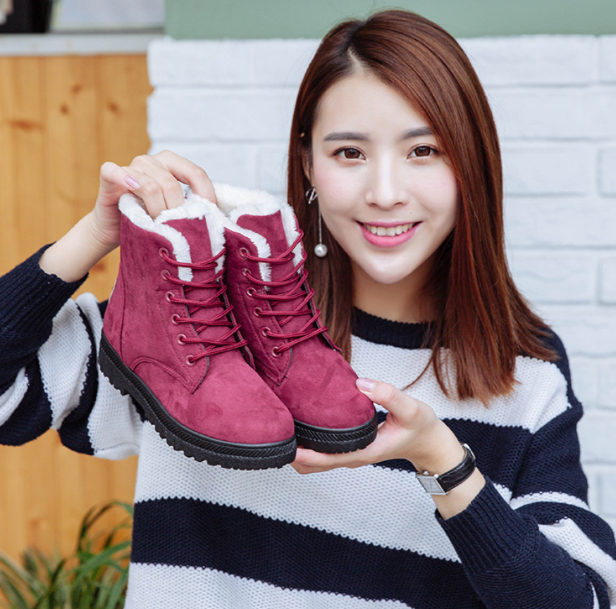 Winter New Women Snow Boots Flat With Large Size Casual Cotton Shoes Trend Women Vulcanized Shoes Artificial Plush - Amazhona 