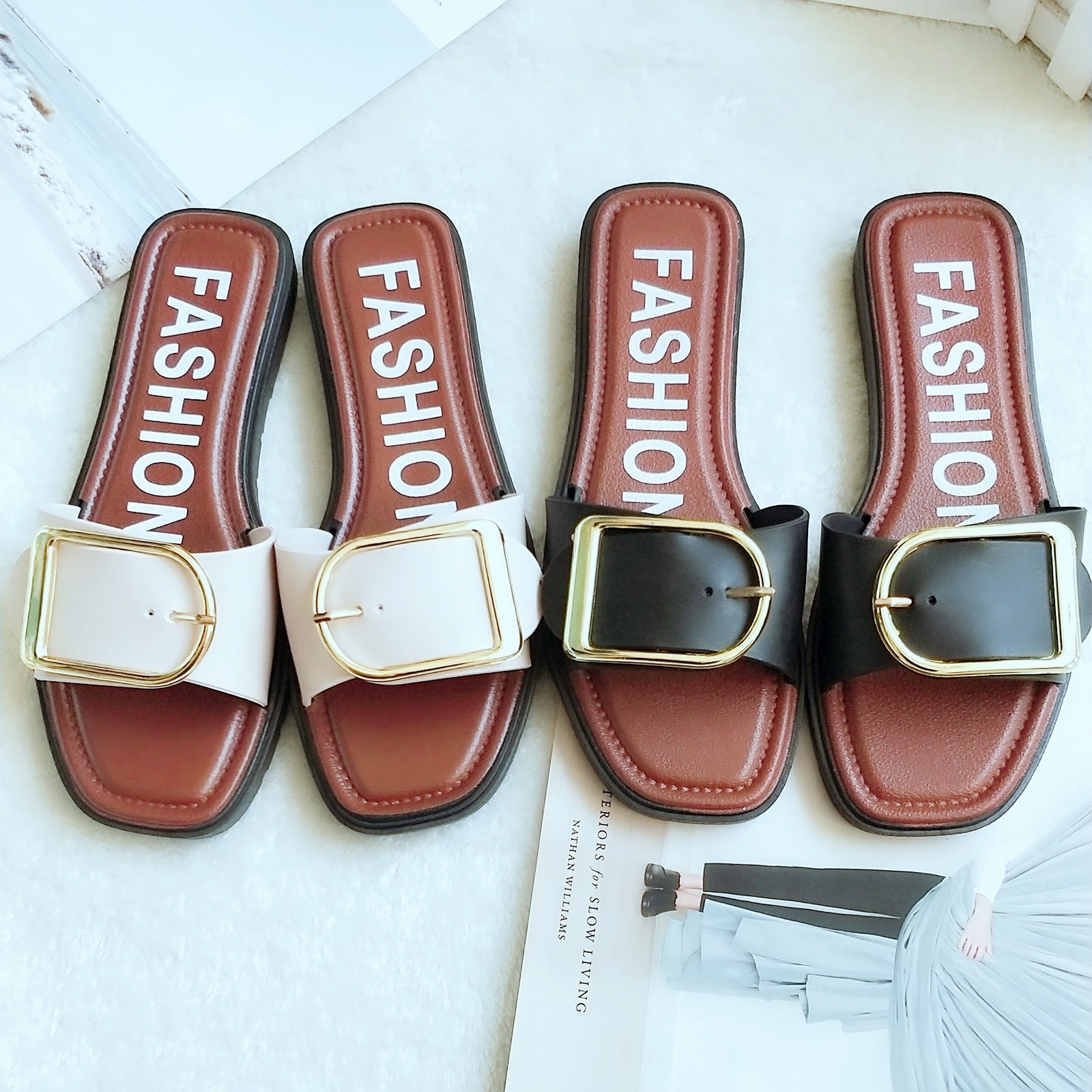 Fashion square buckle sandals and slippers - Amazhona 