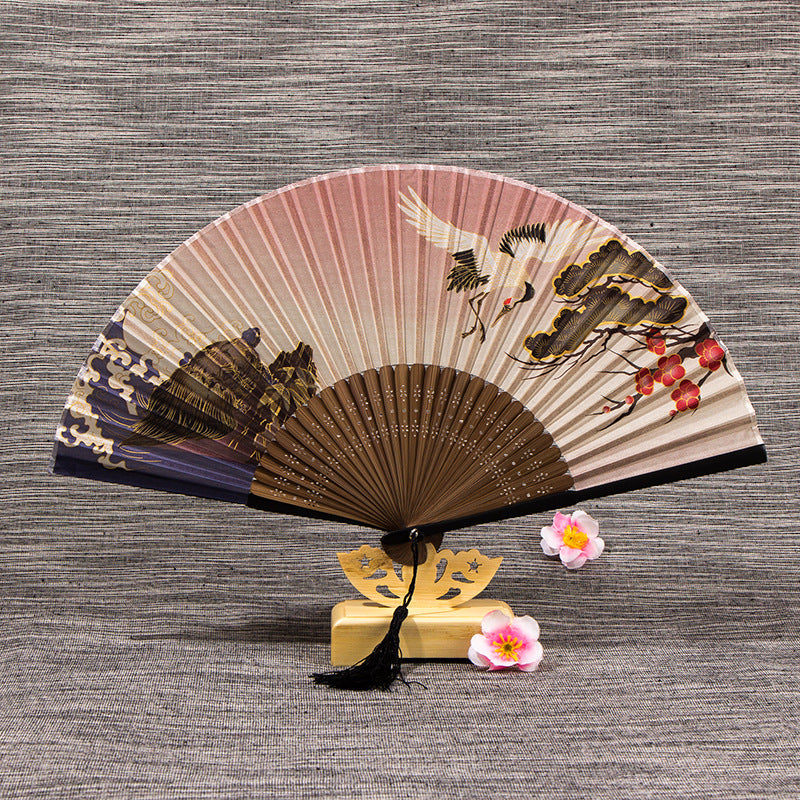 Ladies Chinese Style Matte Silk Folding Fan - Amazhona 