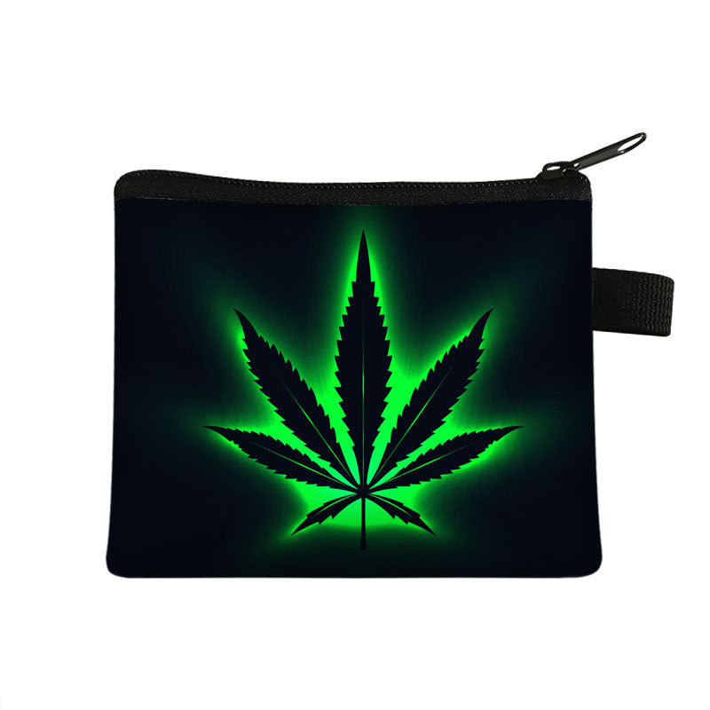 Children's Simple Coin Purse Green Leaf Pattern Portable Card Case Coin Key Storage Bag - Amazhona 