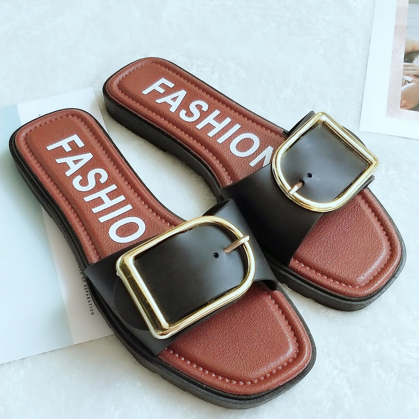 Fashion square buckle sandals and slippers - Amazhona 