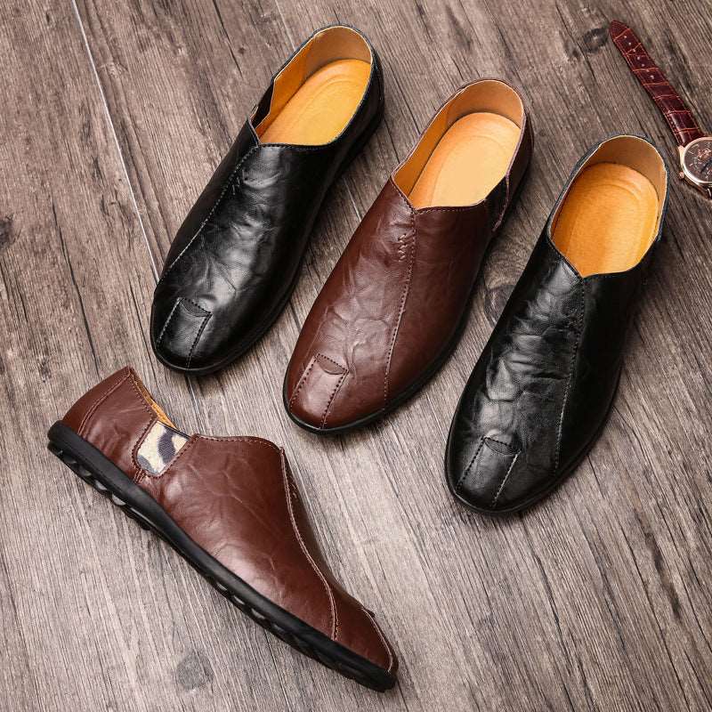 Business Leather Shoes Middle-aged Dad Shoes Breathable Peas Shoes - Amazhona 