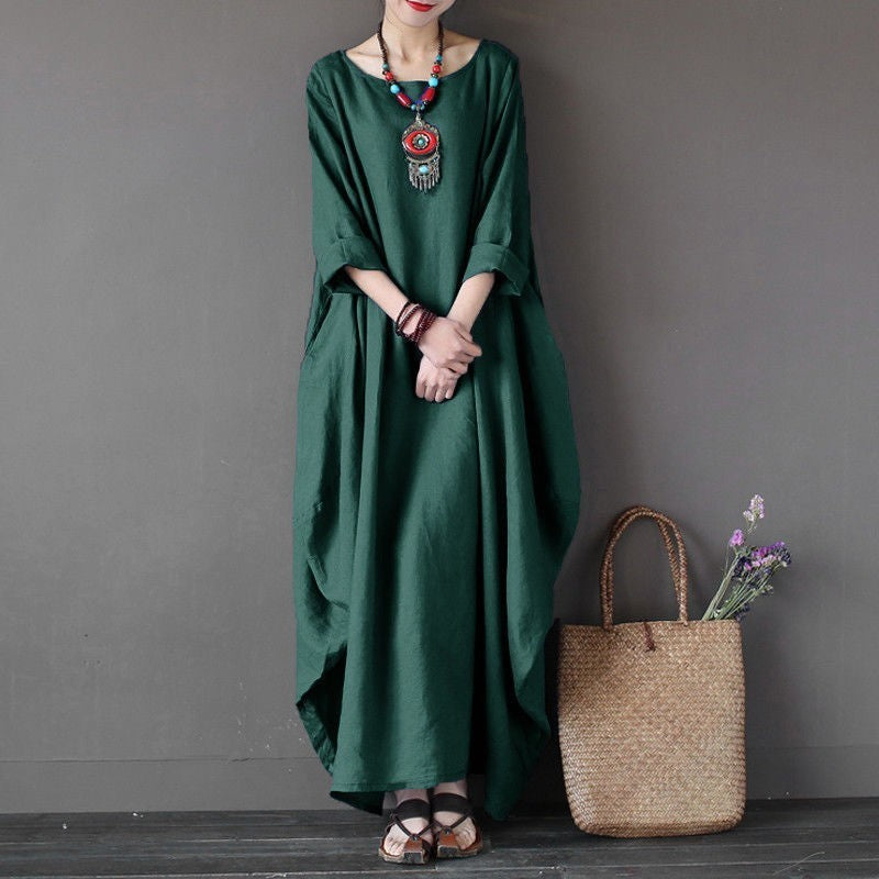 Oversized cotton and linen maxi dress - Amazhona 