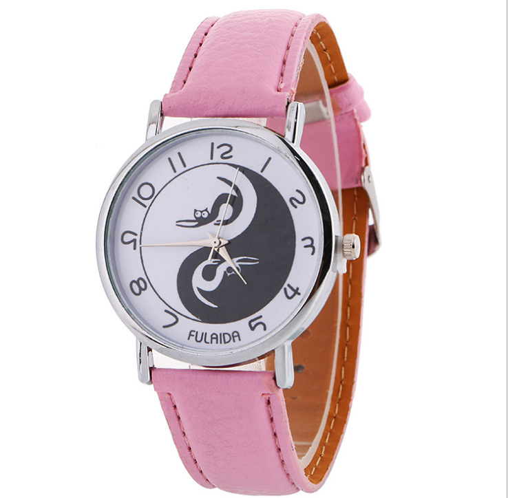 Women watch Yin-Yang Cute Cat Printed Faux Leather Band Analog Quartz Watch Clock Female - Amazhona 