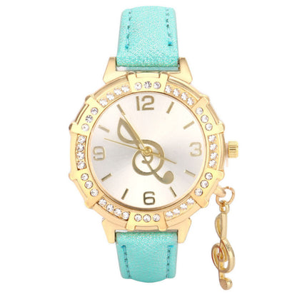 Straps Round Diamond-Inlaid Notes Ladies Watch - Amazhona 