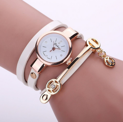 Long-chain thin strap watch quartz watch Three-ring winding bracelet watch - Amazhona 