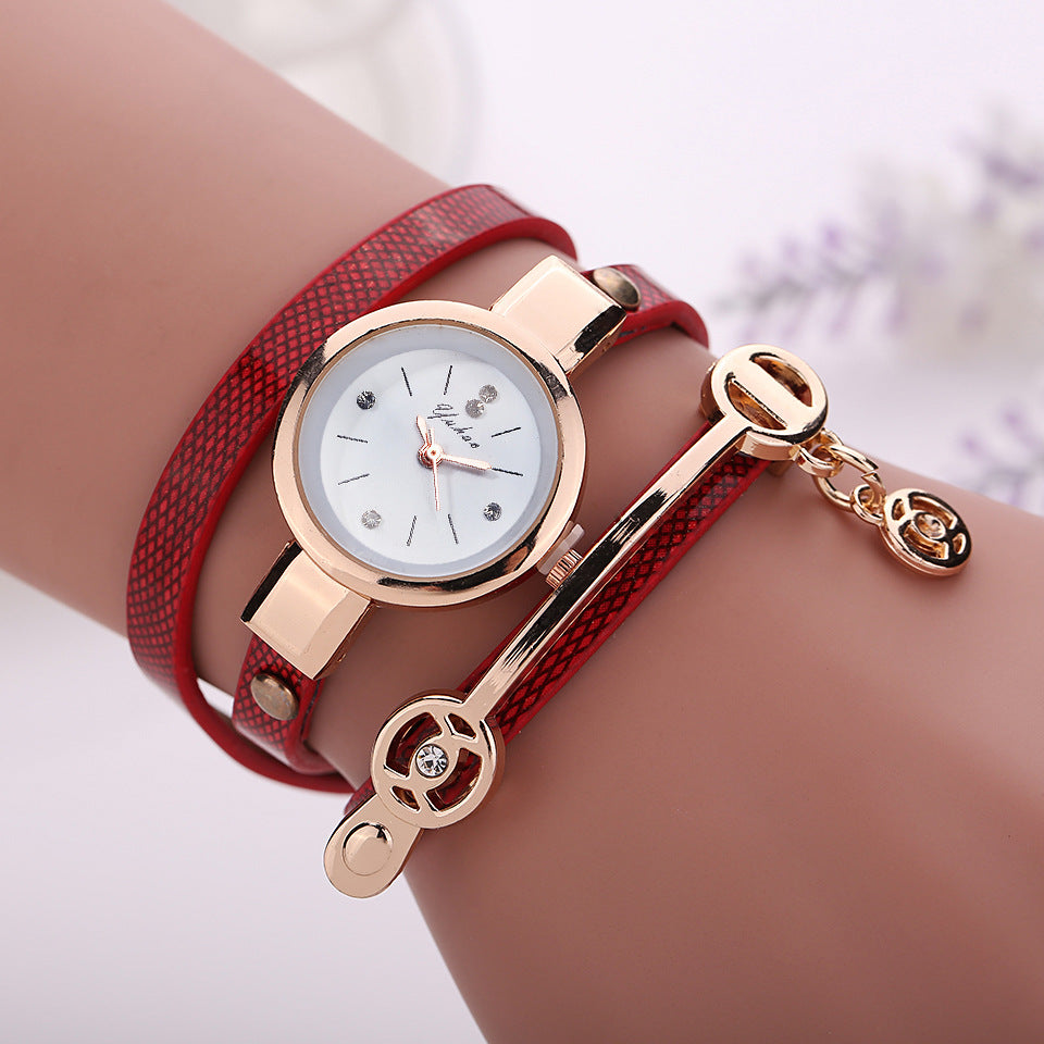 Long-chain thin strap watch quartz watch Three-ring winding bracelet watch - Amazhona 