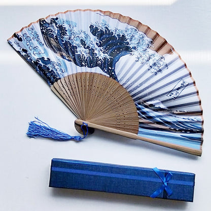 Sea Wave Small Folding Fan Series Silk - Amazhona 