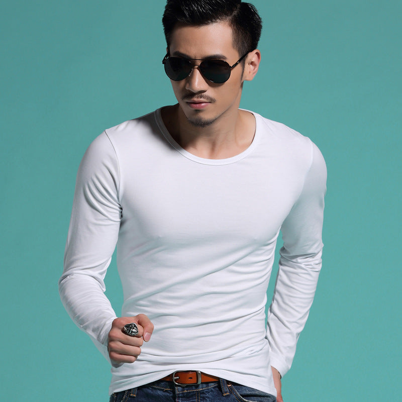 Men's Slim V-neck Bottoming Shirt Solid Color T-shirt - Amazhona 