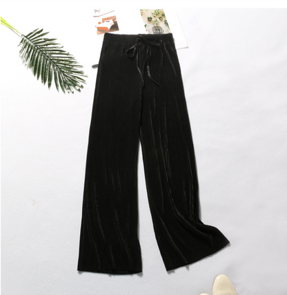 Pleated wide-leg pants trousers high waist vertical spring and summer new loose casual pants chiffon trousers ice silk nine points pants - Amazhona 