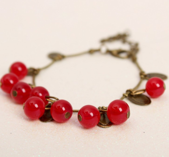 Retro sweet cherry Glass Bead Bracelet - Amazhona 