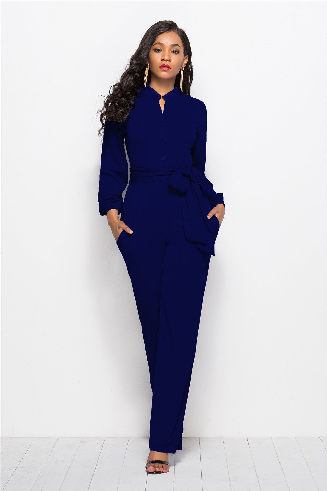 Women's Fashionable Solid Color Wide Leg Jumpsuit - Amazhona 