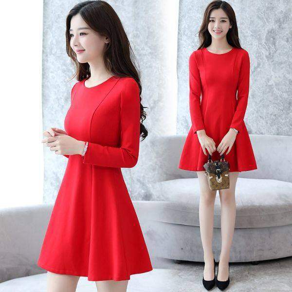 Fashion Simple Solid Color Bottoming Long-sleeved Dress - Amazhona 