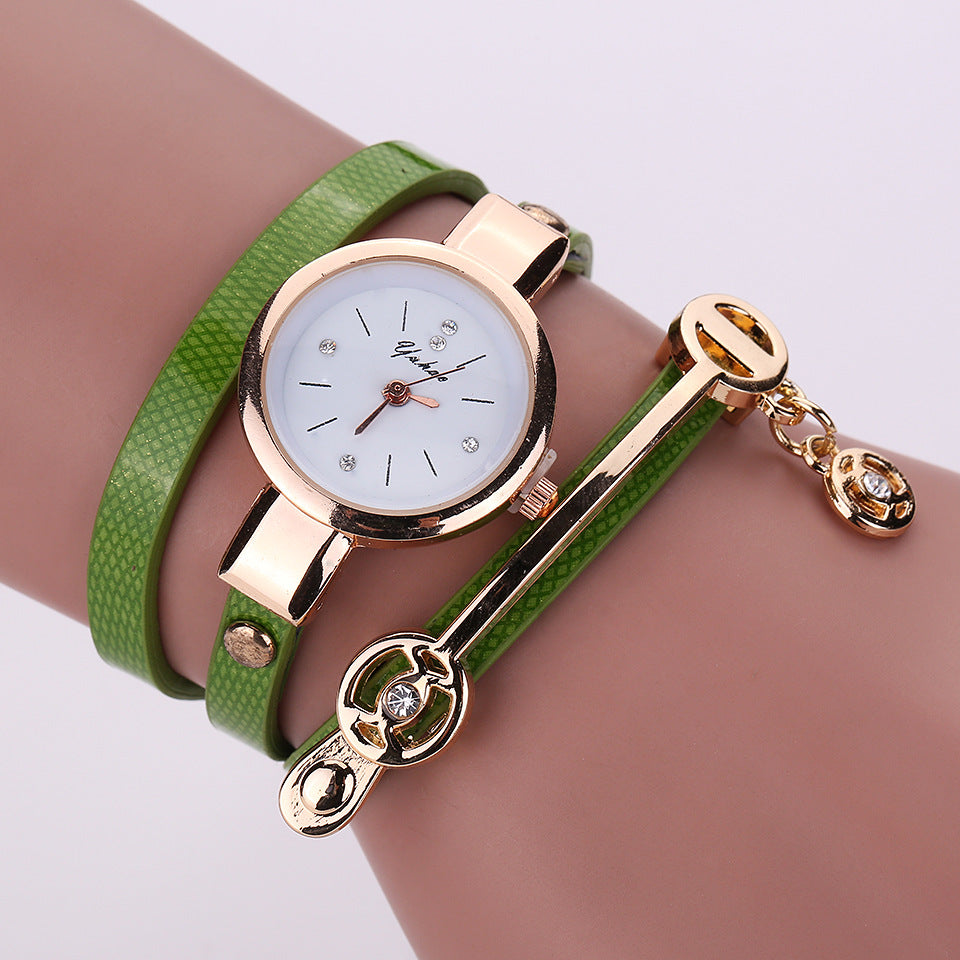 Long-chain thin strap watch quartz watch Three-ring winding bracelet watch - Amazhona 