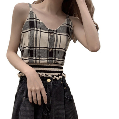 Thin Sleeveless Sleeveless Inner Top Plaid Base Shirt - Amazhona 