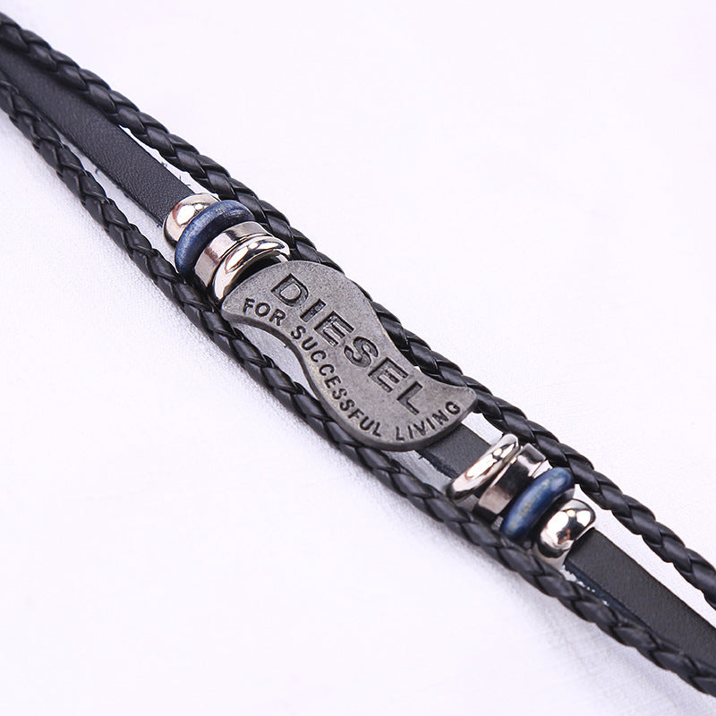 Men's Punk Retro Cowhide Bracelet Multilayer Woven Bracelet - Amazhona 